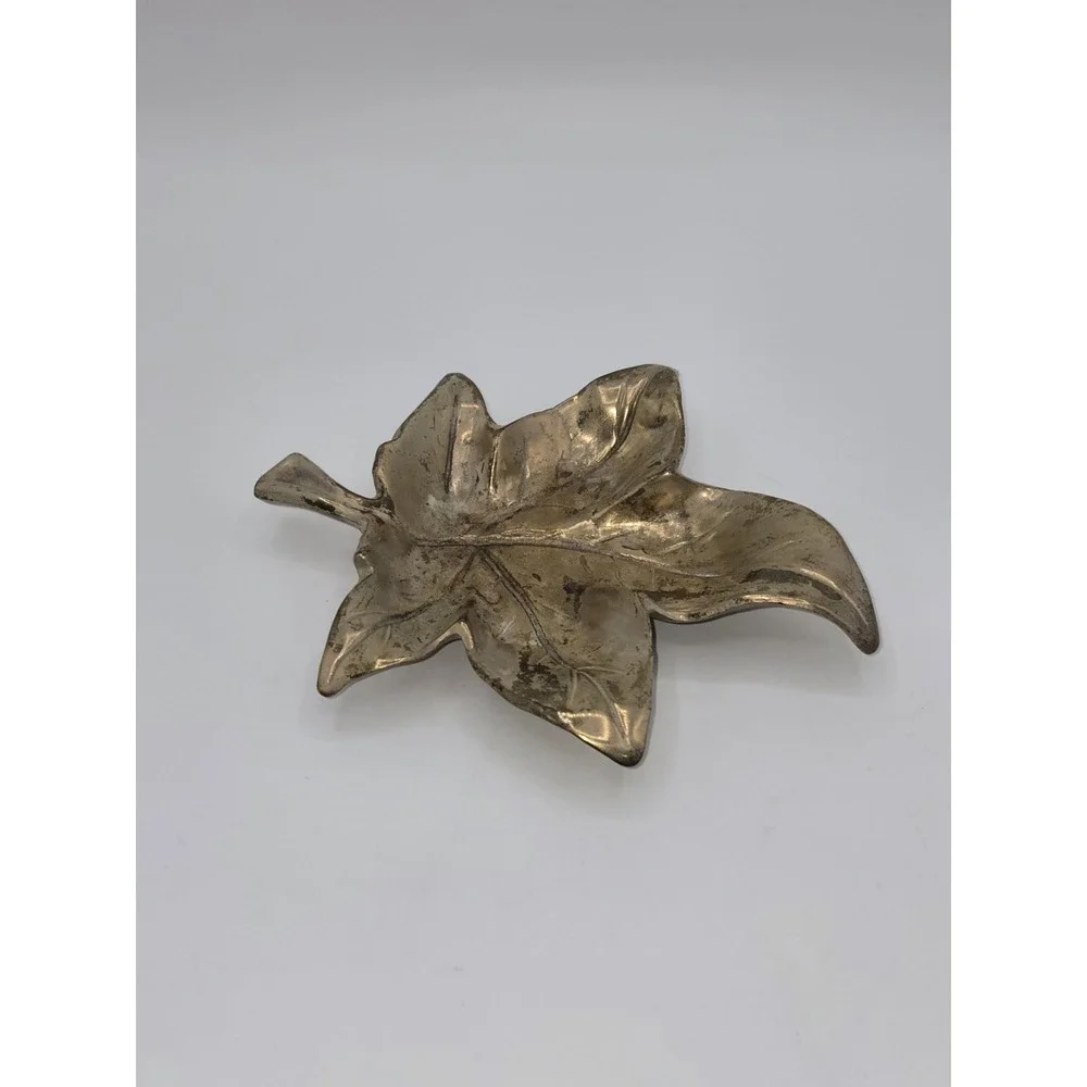 Vintage Brass Ivy Leaf Trinket Dish Catchall Gold Tone Decorative Bowl 6